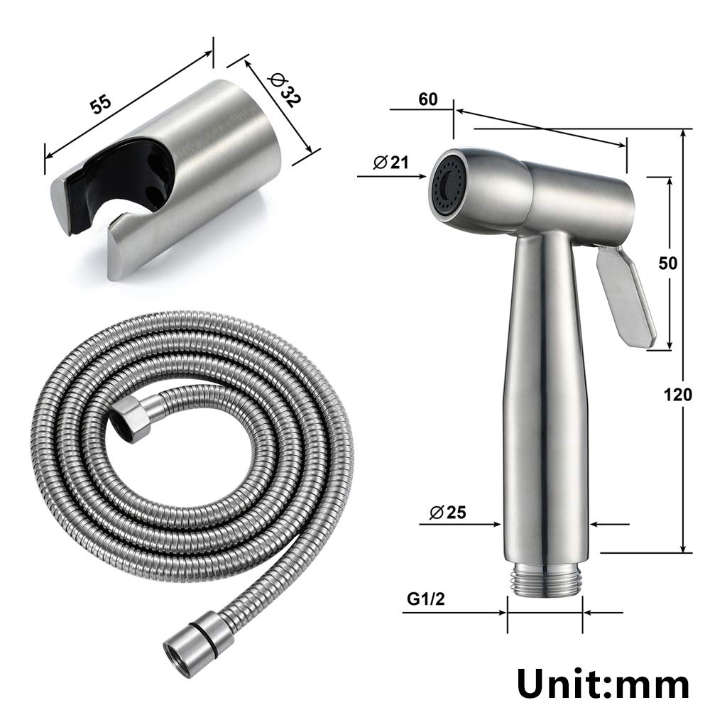 Bidet Portatile Spruzzatore Testa in Acciaio Inossidabile Spazzolato WC Soffione Doccia Bagno Rubinetto for La Pulizia della Toilette, Igiene Personale, del Pavimento,A(A)