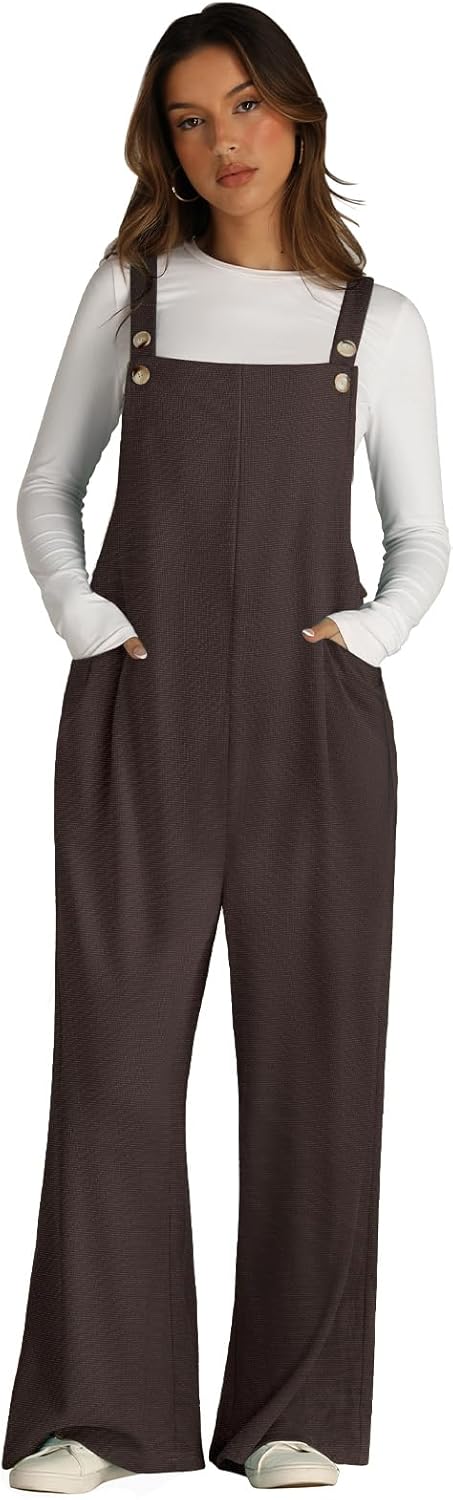 Vigorics Wide Leg Overalls For Women Loose Fit Waffle Knit Jumpsuit Rompers 2026 Sleeveless Outfits