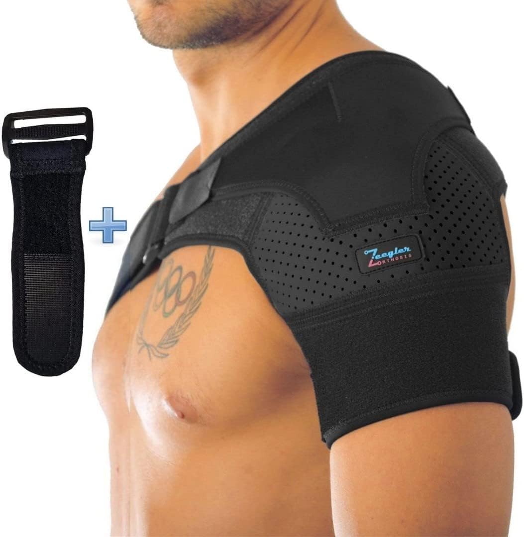 Shoulder Brace for Women and Men - Support for Torn Rotator Cuff, AC Joint Pain Relief and Dislocated Shoulder. Compression Sleeve, Arm Immobilizer Wrap, Stability Strap + Free Extension, Left-Right