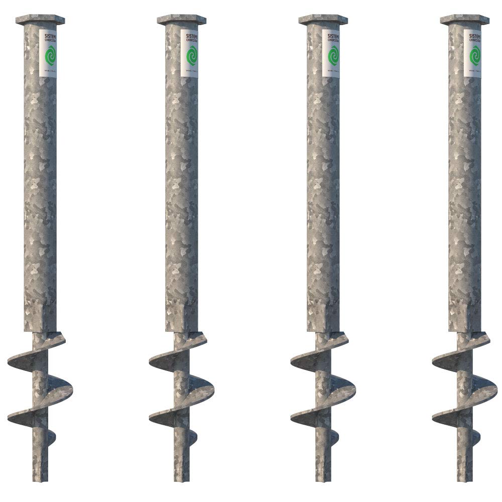 T-BLOCK - Kit professionnel de 4 vis d'ancrage au sol écologique longueur 50 cm Ø 35-17 tête hexagonale de 46 mm avec point fixe M12.