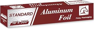 Aluminum Foil Standard 18 in x 500 ft, Pony Packaging Food Service Standard Aluminum Foil Roll, Food Safe Foil Wrap for Cooking, Baking, Grilling (1 Count)