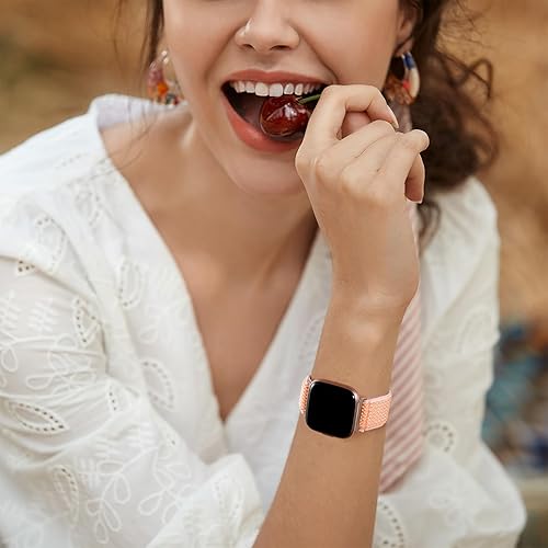 Vista 42 de Maledan Paquete de 3 correas elásticas Solo Loop compatibles con Fitbit Versa 2, para mujeres y hombres, correa de reloj deportiva de nailon suave