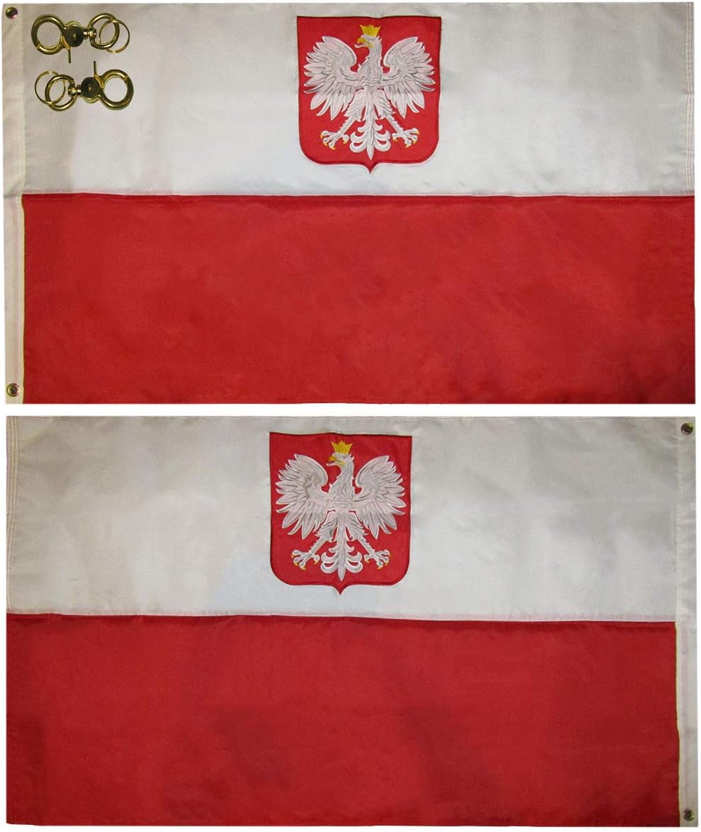 3x5 Poland Eagle 3'x5' Premium Quality Heavy Duty 210D Double Sided Nylon Embroidered Sewn Flag Grommets Frame Size 2 Clips (Banners)