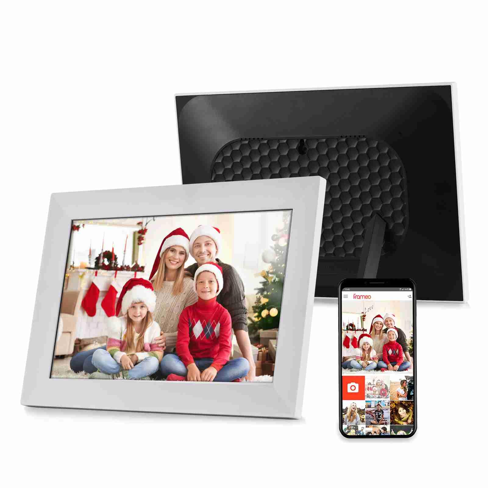 Domary 10,1-calowa Cyfrowa Ramka na Zdjęcia Cyfrowa Ramka na Zdjęcia WiFi 10,1-calowa Wi-Fi 16 GB Panel Dotykowy IPS Automatyczne Obracanie Udostępnianie Aplikacji (UE-biały)