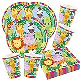  Unbekannt 52-teiliges Party-Set Tiere - Dschungel - Jungle - Löwe, Zebra, Giraffe, Krokodil - Teller Becher Servietten für 16 Kinder