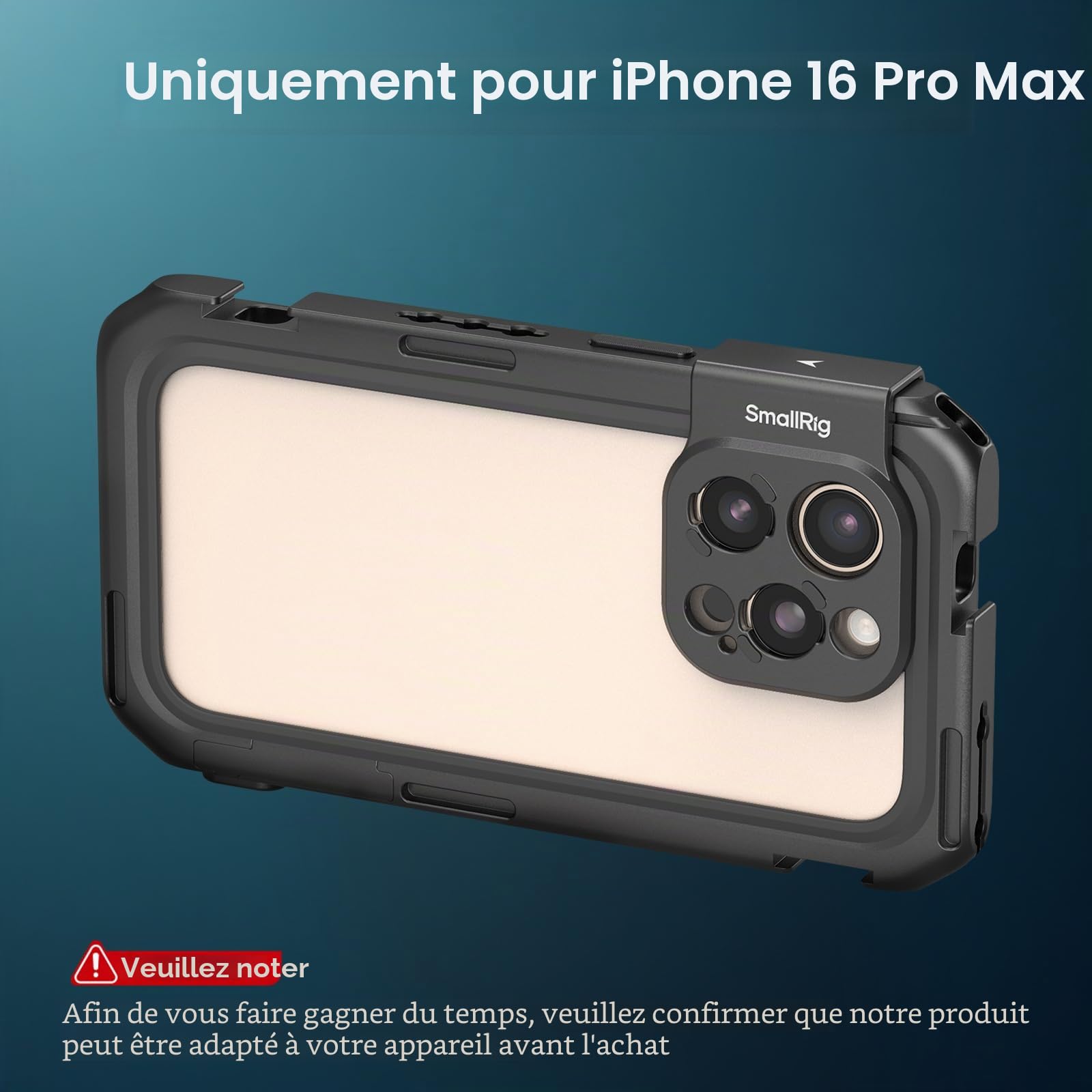 SMALLRIG Cage vidéo Mobile Basic Edition pour iPhone 16 Pro Max avec Plaque arrière d'objectif à Monture en T, Cadre Souple en TPU, pourpour Le Tournage vidéo et la Diffusion en Direct - 5006