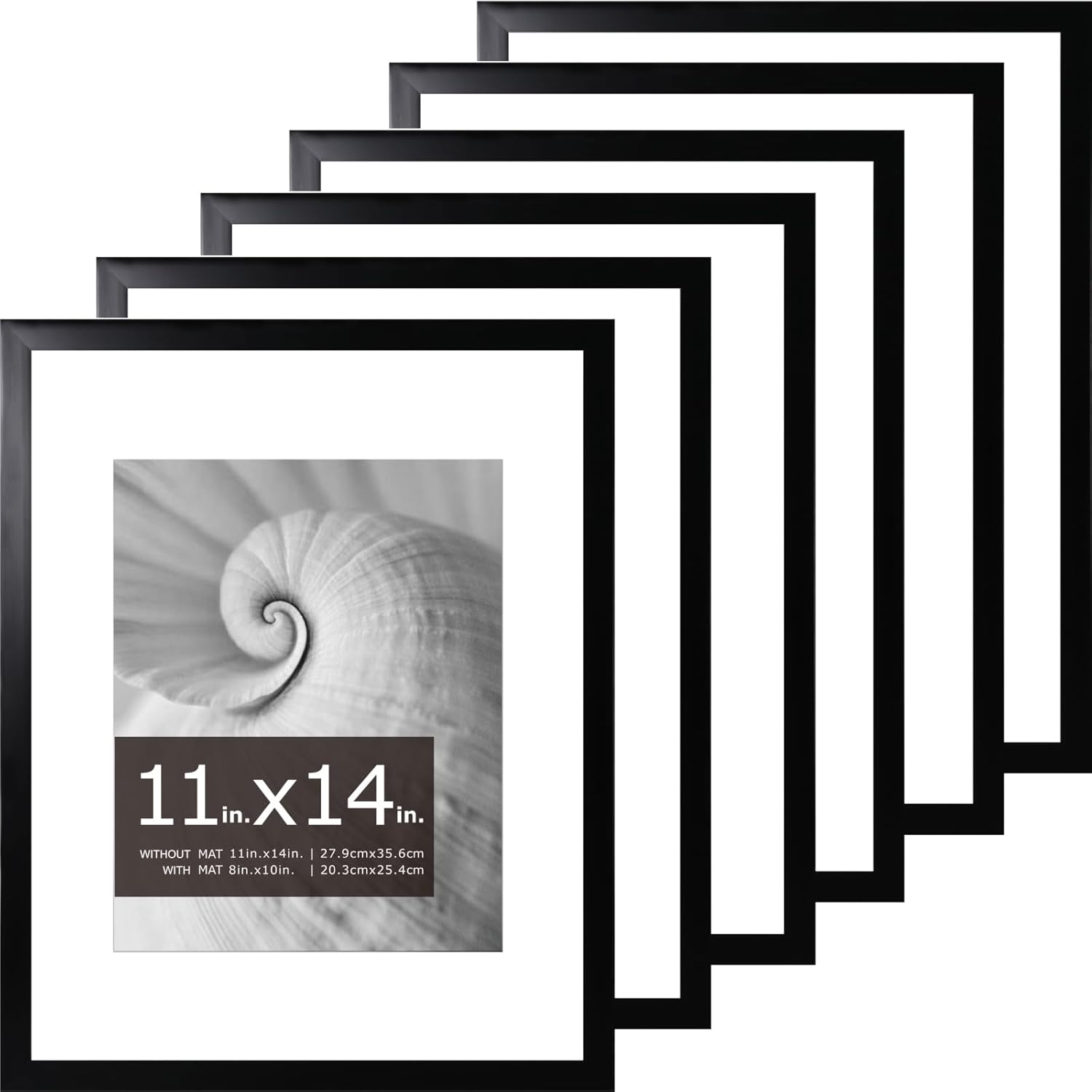 brisafe 11x14 Picture Frames Set of 6, Display Pictures 8x10 with Mat or 11x14 without Mat, Gallery Photo Frames for Wall, Black