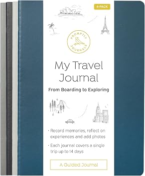 Promptly Journals, My Travel Journal 4-Pack From Boarding to Exploring Manhattan, Paperback | Vacation Journal | Travel Memories Journal | Trip Journal