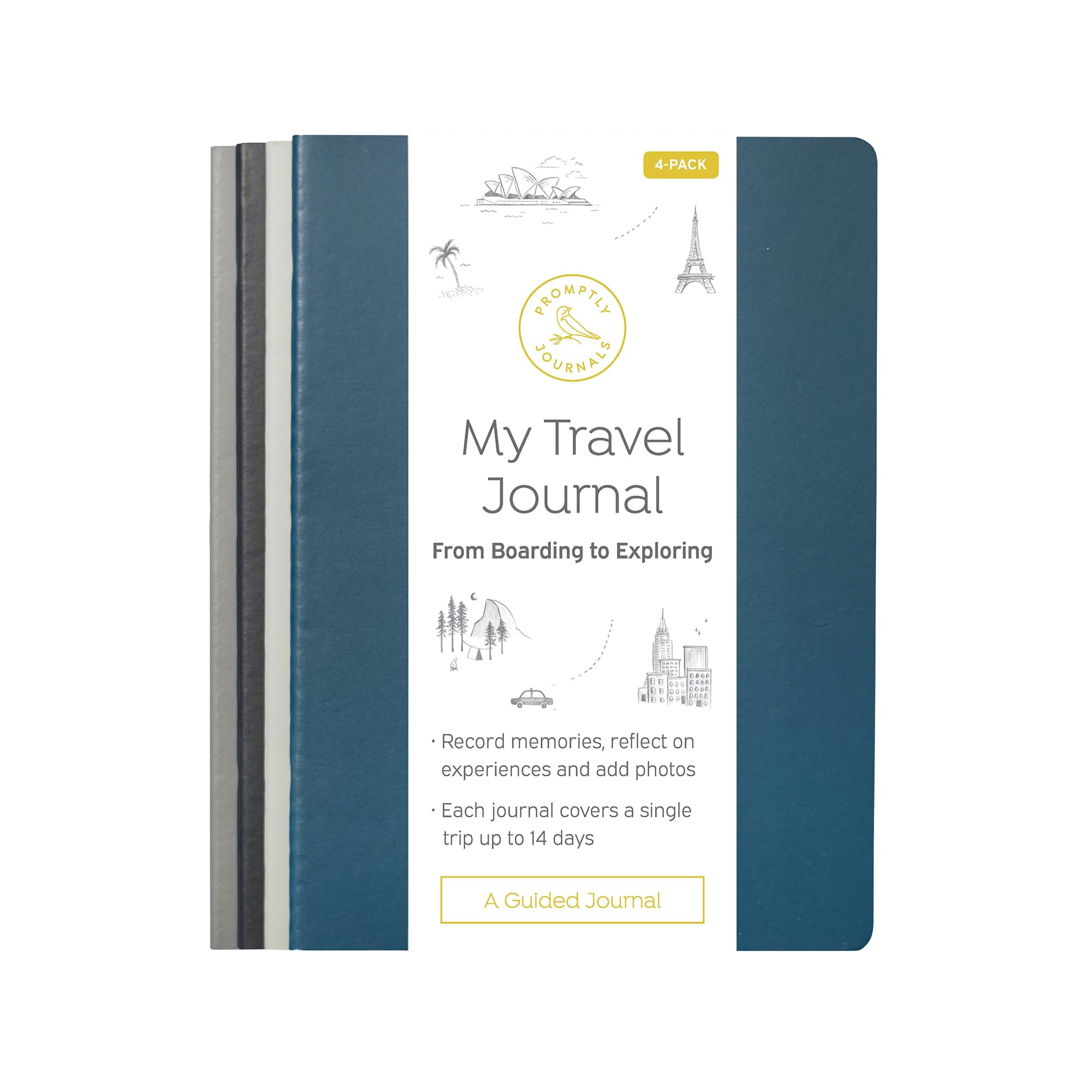 Promptly Journals, My Travel Journal (4-Pack): From Boarding to Exploring (Manhattan) | Vacation Journal | Travel Memories Journal | Trip Journal