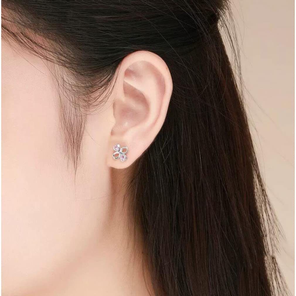 WBDWWTD Sterling Silber Infinite Love Rosa Herz Kleine Ohrstecker für Damen Schmuck
