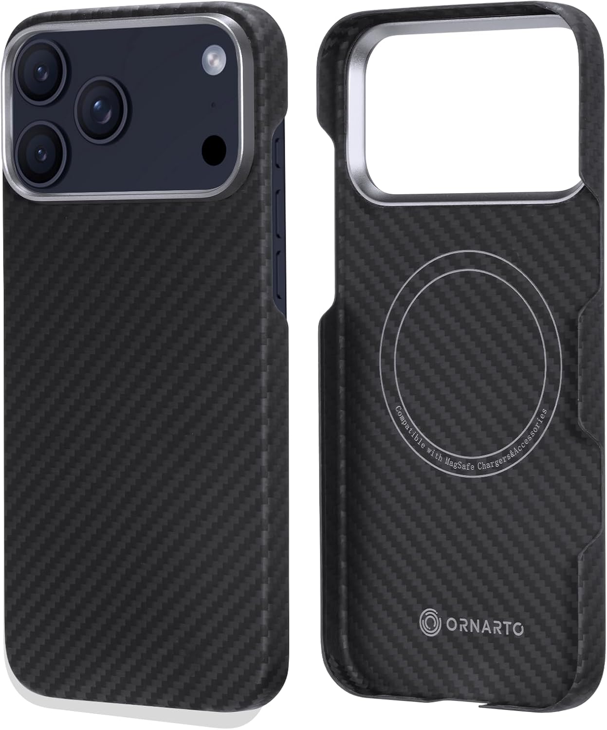 ORNARTO for iPhone 17 Pro Case 6.3", Ultra Slim & Lightweight 1500D Aramid Fiber, Compatible with MagSafe, Scratch-Resistant Protective Phone Cover, Carbon-Style Finish, Black