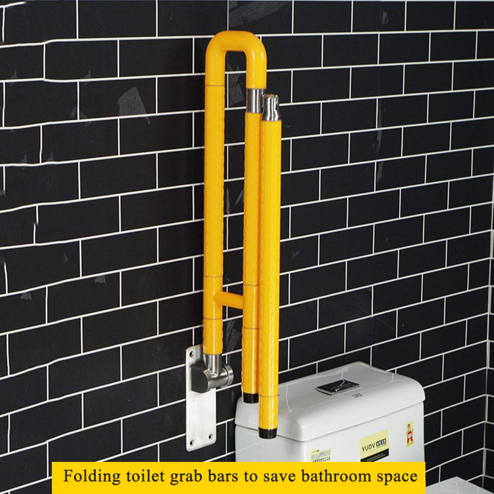 Maniglione di Sicurezza Ribaltabile da Muro, Maniglione per disabili, corrimano per Il Bagno con Gamba di Sostegno, Bianco/Giallo (60×70cm)