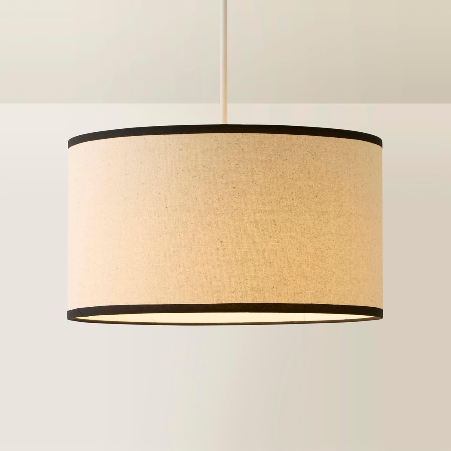 ValueLights | Eva Natural Linen Fabric with Black Trim Drum Light Shade and Bulb (D) 35cm | Shades, Home Décor & Improvement Essential | Bulb Included