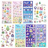 Naler 240PCS Christmas Stickers, Puffy Stickers - 6 Sheets Christmas Window Stickers Including Snowman, Reindeer, Tree, Santa Claus Stickers Decals for Gifts Scrapbook DIY Crafts Decorations