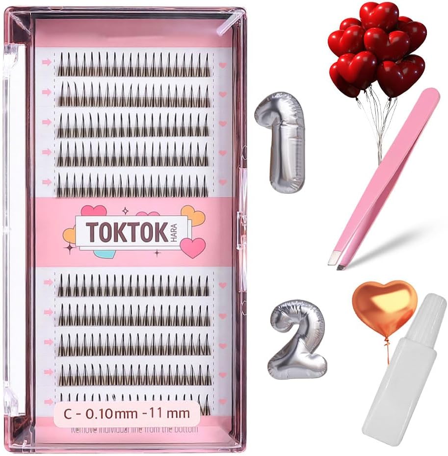 [SET] BK False Eyelashes Extension Kit +Glue+Tweezer Beginner Self Adhesive Individual Partial Korean idol Makeup (BK 11mm)