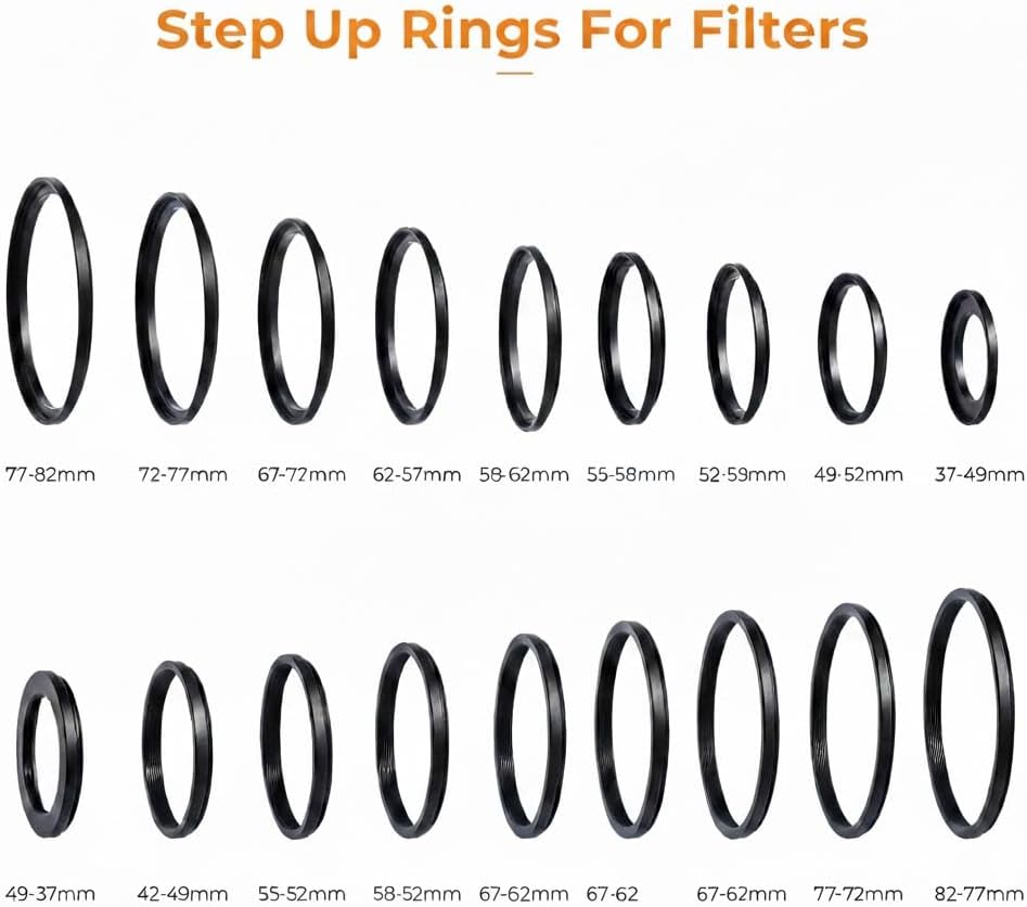 18Pcs 67-82mm Metal Step Up Down Filter Ring Adapter Set Compatible with Digital SLR Camera Lens Accessories