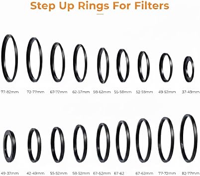 18Pcs 67-82mm Metal Step Up Down Filter Ring Adapter Set Compatible with Digital SLR Camera Lens Accessories