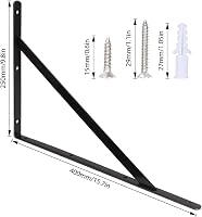 STARVAST Polctartó Konzol 6 db 90 Fokos Acél Háromszög Tartó 400x250mm Fekete Fali Rögzítéssel Csavarokkal 2