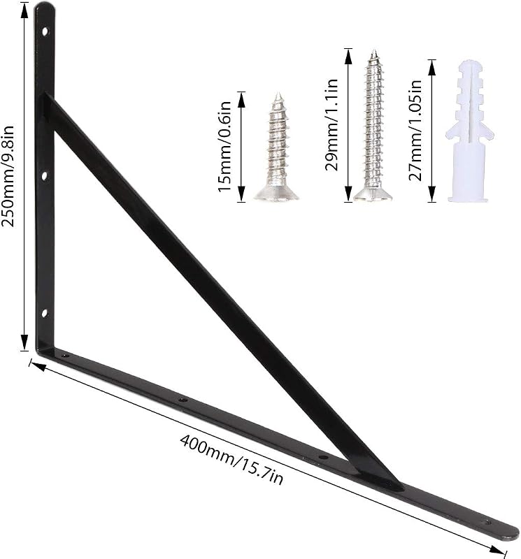 STARVAST Polctartó Konzol 6 db 90 Fokos Acél Háromszög Tartó 400x250mm Fekete Fali Rögzítéssel Csavarokkal