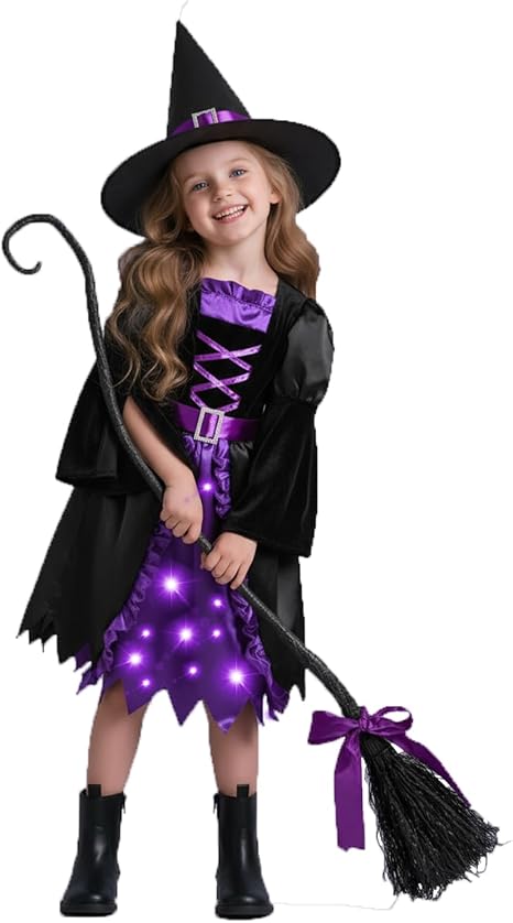 Witch Costume for Girls with Light-Up Purple Dress