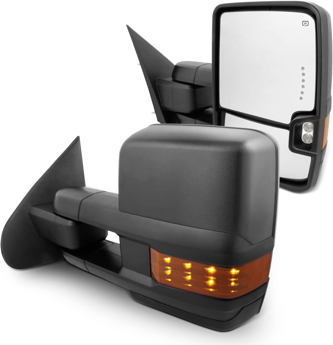 AKKON - For 14-18 Silverado Sierra Pair of Power Fold + Heated + Turn Signal Glass Side Black Texture Towing Mirrors