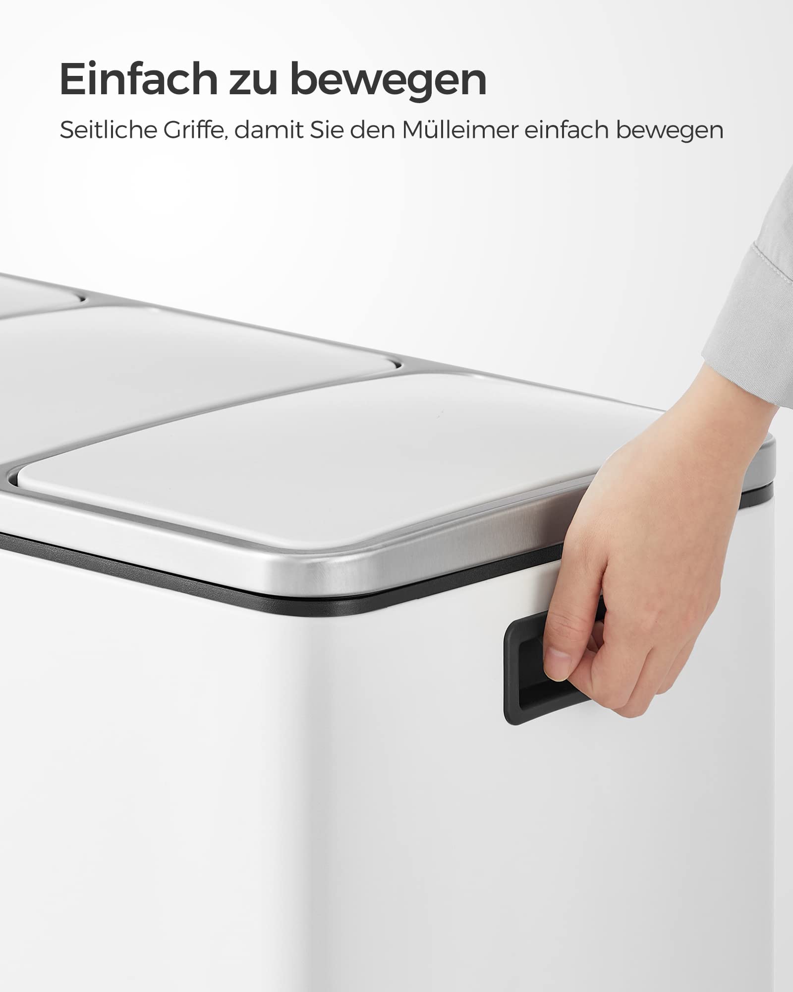 SONGMICS Mülleimer Küche, 3 x 18 L, Mülltrennsystem 3 Fächer, inklusive 15 Müllbeutel, Abfalleimer, Treteimer, für recycelbare Abfälle, Biomüll, mit Deckel, wolkenweiß LTB54WT