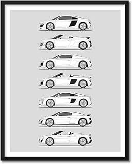 Audi R8 Inspired Poster Print Wall Art Handmade Decor ofAudi R8 Spyder E-Tron Type 4S Generations History Evolution (16x20" (Unframed) Metallic Print)