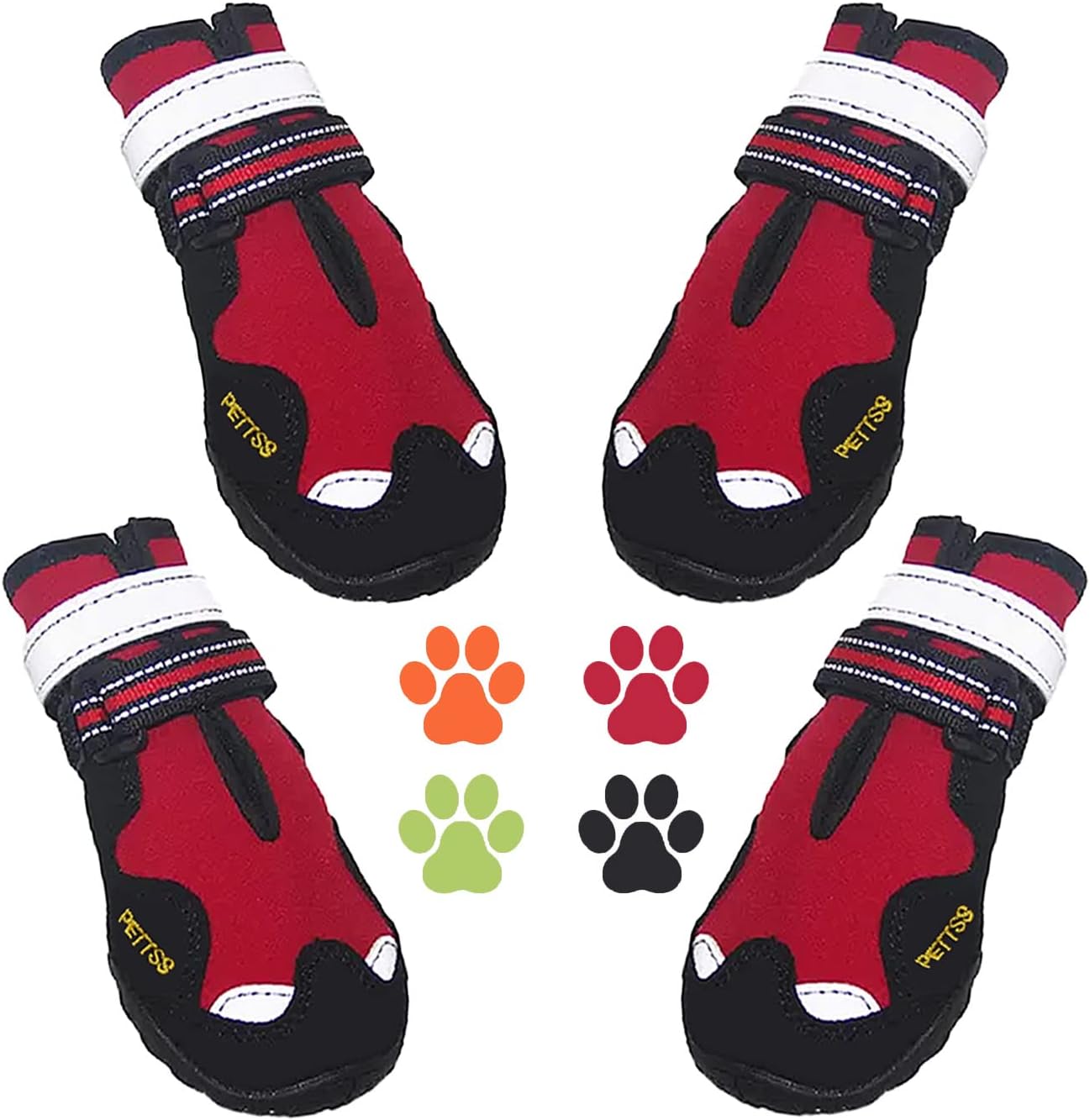 Waterproof Dog Boots Durable with Multiple Reflective Designs, Non-Slip, Set of 4 Shoes (Green, Size 5: 2.4''x2.9''(W*L) (Pack of 4))