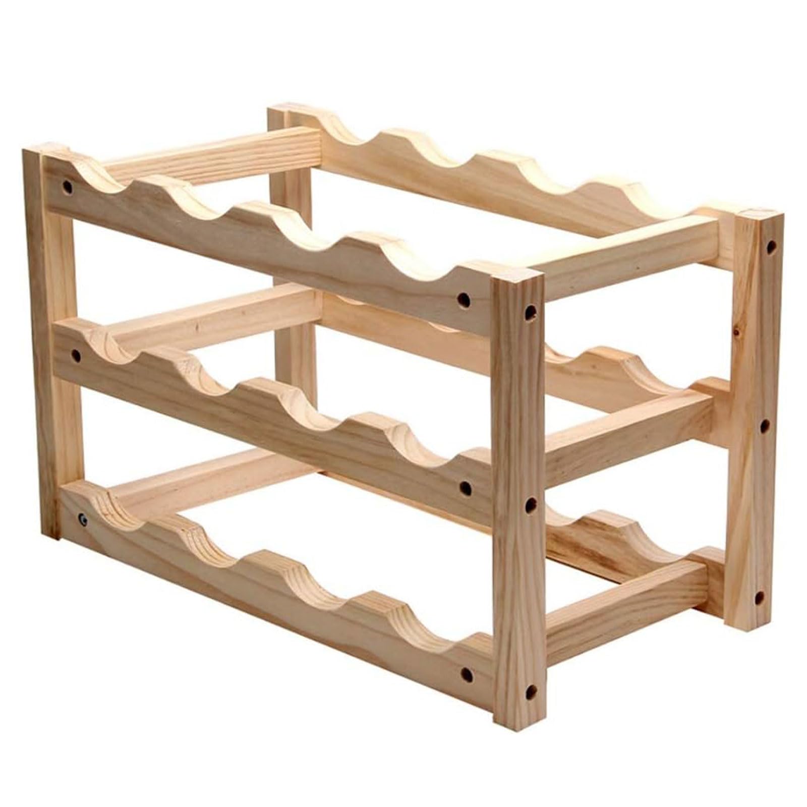 esmen Bamboo Wine Rack 3 Layers Wine Rack 12 Bottles of Wine Rack Wood Wine Display Storage Wine Rack Wine Holder Wine Bottle Organizer for, Bar,Wine Cellar Wine Storage Cabinet Shelf