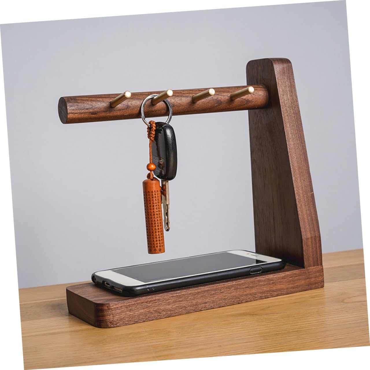 Alipis Solid Wood Walnut Key Rack Wall Mount, Stable Multipurpose Key Hanger with Hand-Polished Finish, Practical Entryway Storage Hook for Home Organization