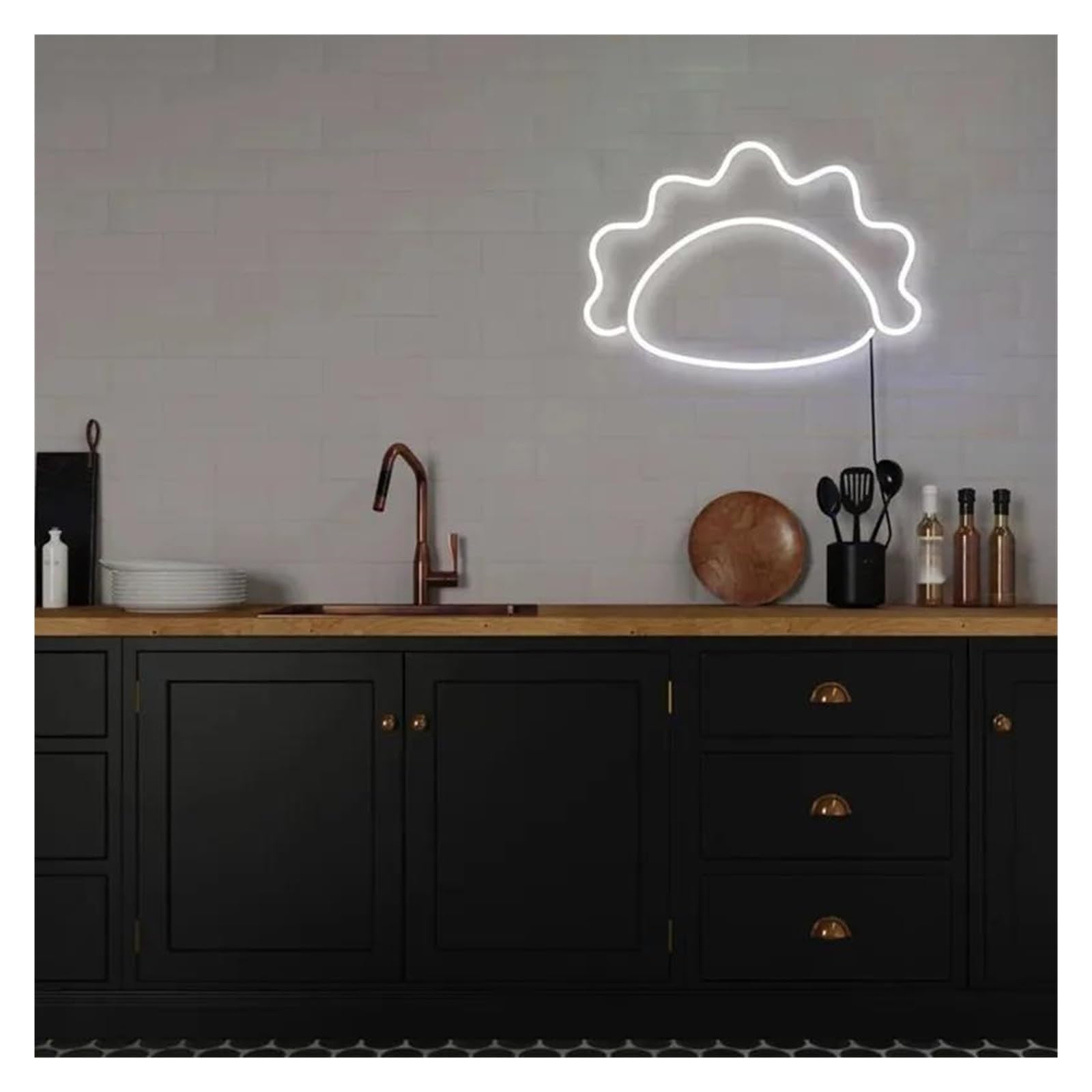 SHOUXI Sign Lamp Cute Dumpling Neon Sign USB Powered, Wall Restaurant Kitchen Decoration Window Show Light 40x28cm(B)