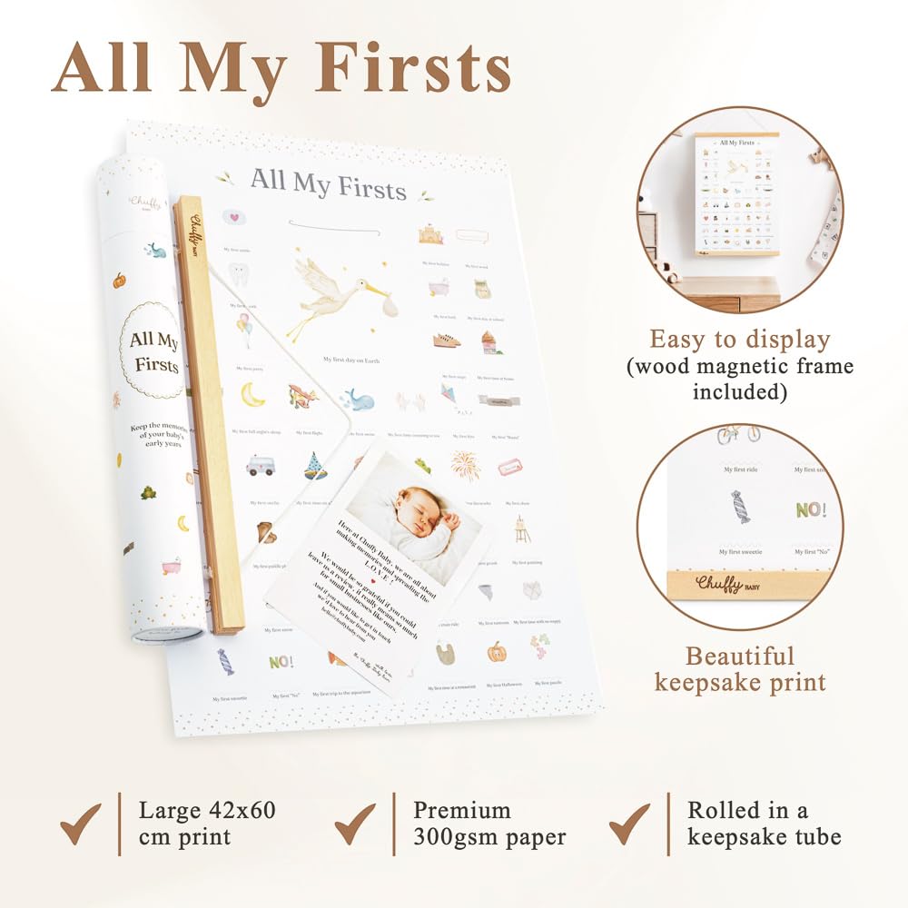 Poster "All My Firsts: My First Times" per neo genitori per tracciare le pietre miliari del bambino e personalizzabile con date, regali per neonati, più originale delle carte traguardi, include