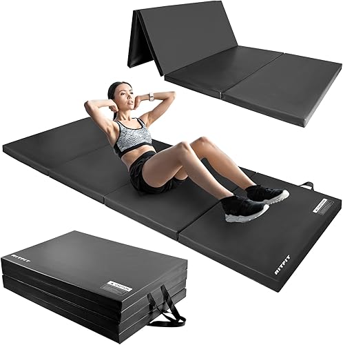 Miniatura 9 de RitFit Tapete de ejercicio plegable mejorado, 2 pulgadas de grosor, 3 x 6 pies, 4 x 8 pies, 4 x 10 pies con asas de transporte para yoga, MMA,