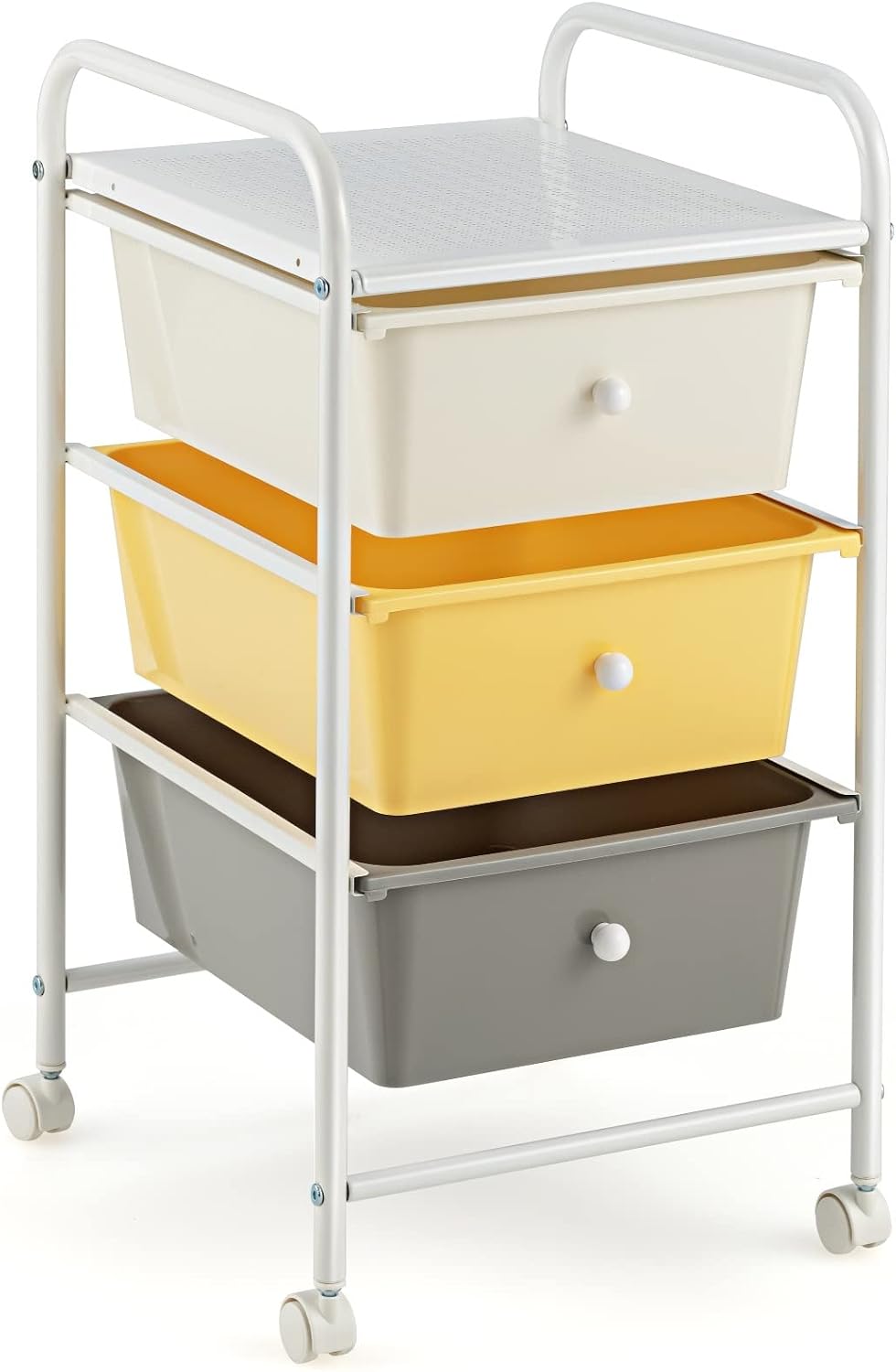 RELAX4LIFE Storage Drawer Carts Classroom Organization Rolling Carts with Wheels 3 Drawers - Craft Organizing Drawers with Plastic Drawers, Utility Cart for Office, School Storage Cart (Yellow)