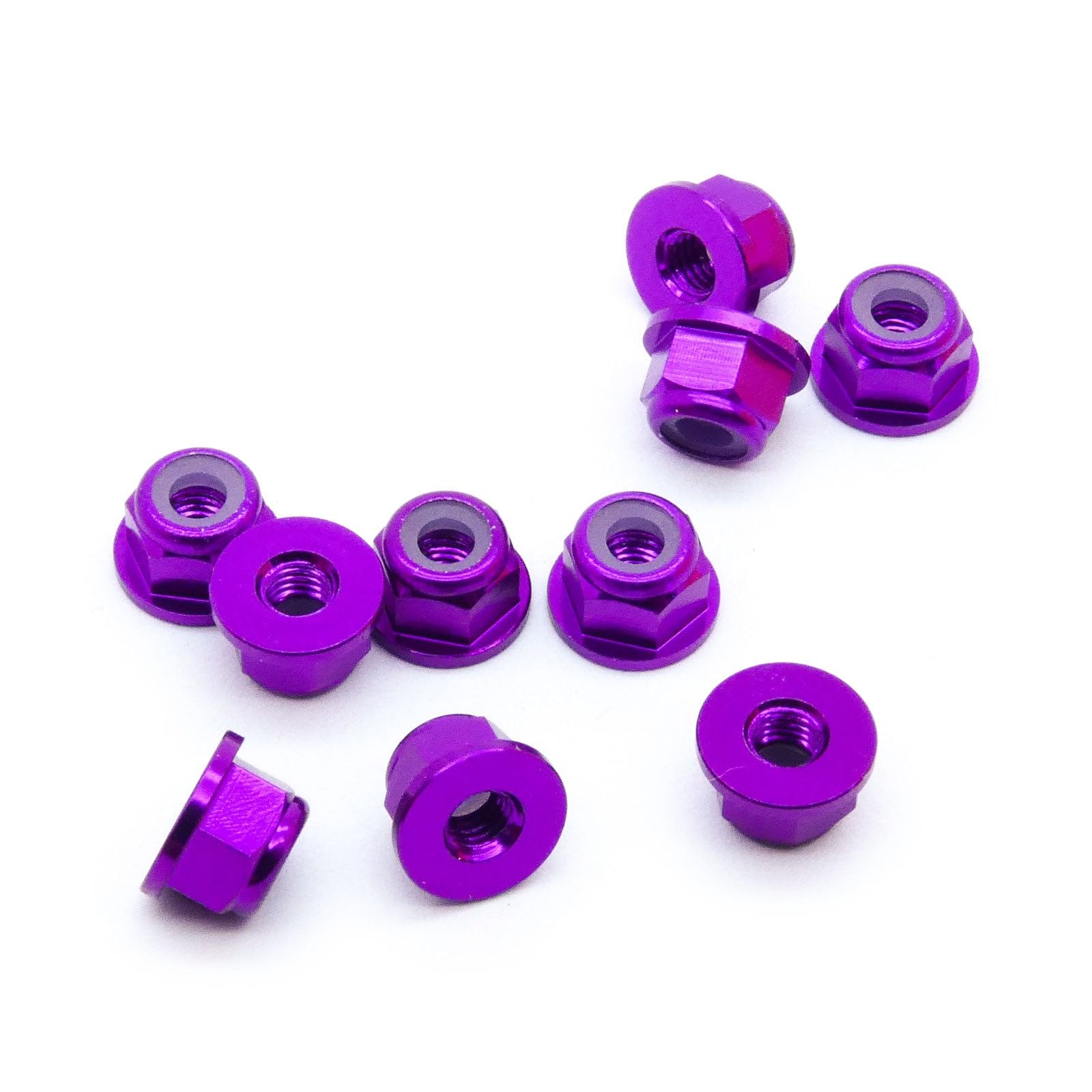 10pcs M4 Locking Flange Hex Nuts w/Nylon Insert Anodized Aluminum (Purple)