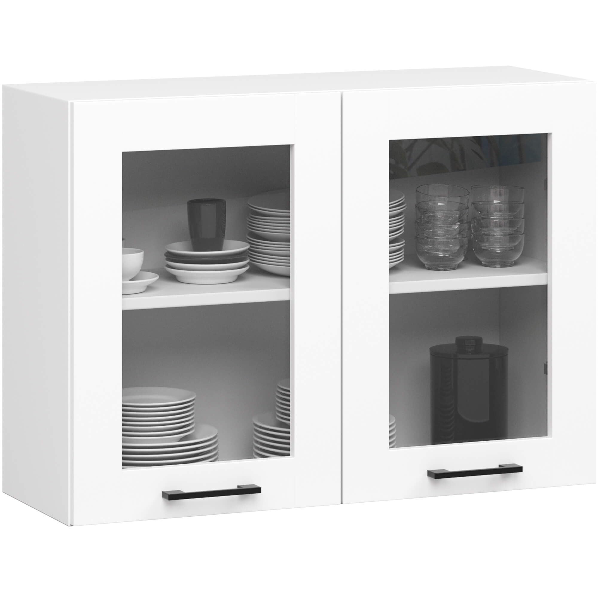 AKORD Küchenmöbel-Set OLIWIA 1.8m Modulares 180 cm 7 Türen 1 Schublade 8 Regalböden, Küche Komplett, Kitchen Cabinet Set, Küchenschränke, Standschränke, B180xH203xT46 cm, Weiß & Weiß