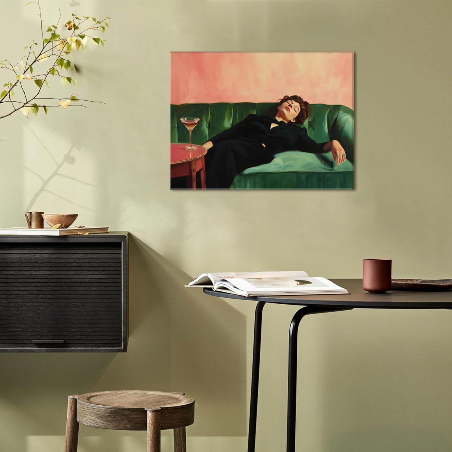 Vintage Woman Wall Art Funky Victorian Lady Lying on Couch Canvas Prints Moody Painting Poster Eclectic Aesthetic Wall Decor Picture Home Decor for Girly Bedroom Living Room 16X24Inch Framed