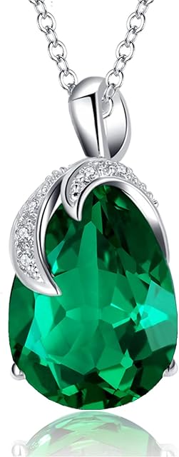 VONSSY Classic Oval Pendant Gemstone Necklace | Crystal Ruby Waterdrop Birthstone Teardrop Emerald Sapphire Necklace | 18K Platinum Plated Chain | Meaningful Silver Jewelry Gift for Mother Wife