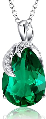VONSSY Classic Oval Pendant Gemstone Necklace | Crystal Ruby Waterdrop Birthstone Emerald Necklace | 18K Platinum Gold Plated Chain | Jewelry Gift for Mother Wife Girlfriend