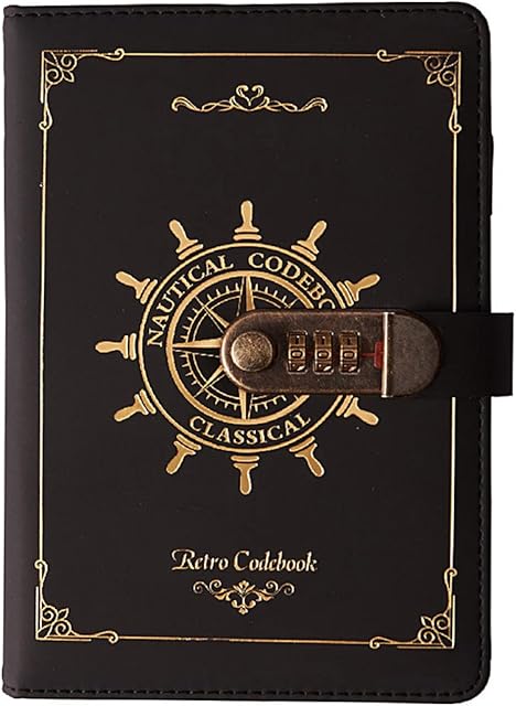 NectaRoy A5 Vintage Lockable Journal with Rudder Design, 120 Sheets Secret Notebook Travel Diary, PU Leather Writing Notepad with Pen Holder&Card Slots, Personal Sketchbook Birthday Gift, 210x145mm