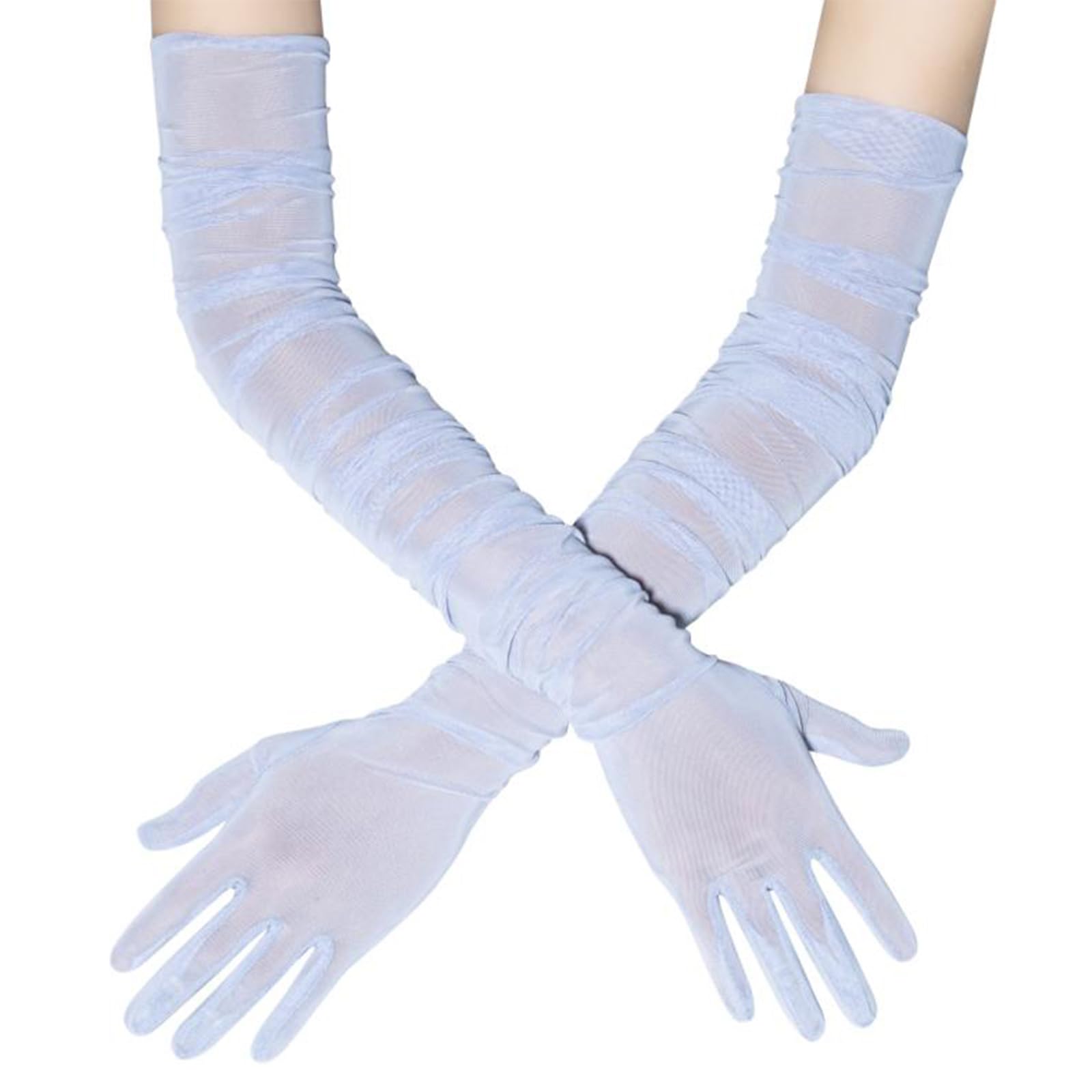 MICFENY Stretchable Mesh Cosplay Gloves With Ruffle Detailing Long Gloves Perfect For Prom Event Cosplay Costumes