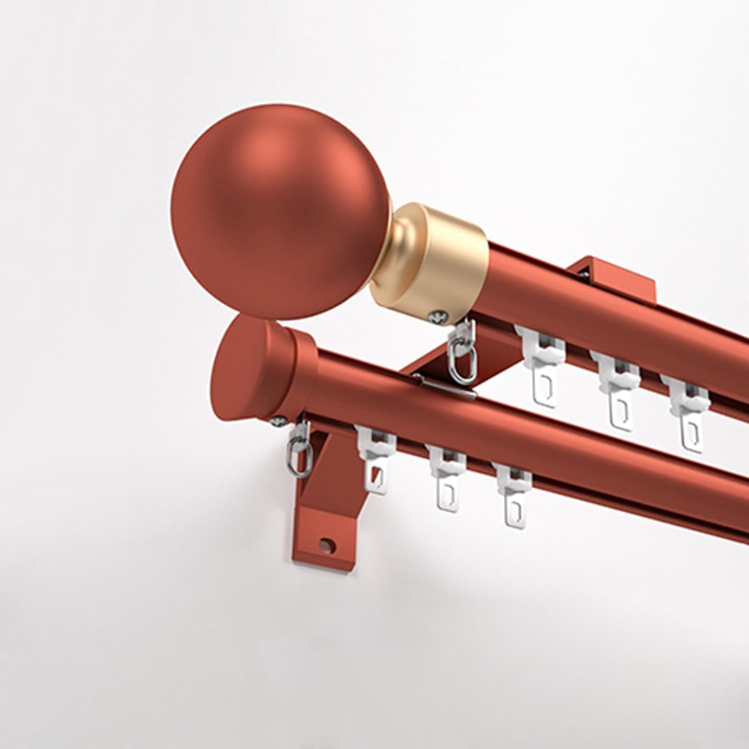 LPeMYbLi Single/Double Curtain Rod, Sliding Curtain Track,Curtain Rail Kit With Round Decorative Head,Curtain Track Suitable For Living Room/Bedroom/Balcony (Color : E-2, Size : 3.6ft/110cm)