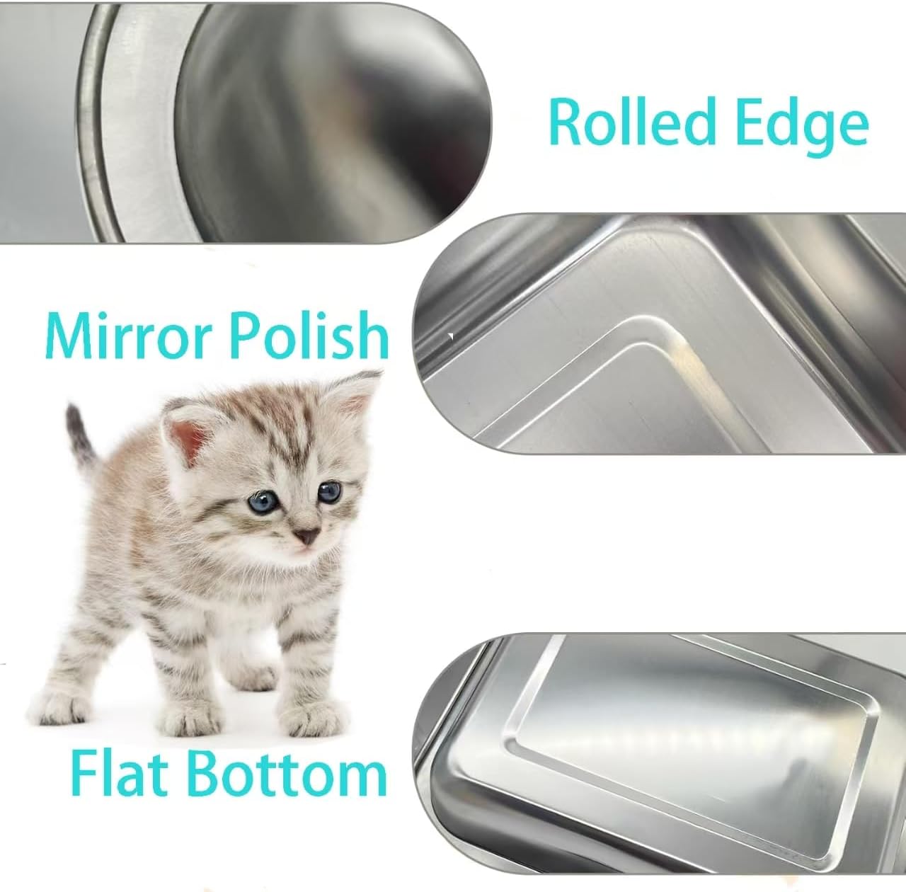 3 Pcs Kitten Litter Box with 1 Scoop,Stainless Steel Small Litter Box, 12.4"×8.4"×1.37" Metal Litter Pan, Small Litter Pan for Little Cats Kittens, Easy Cleaning