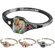 Custom Photo Ring 925 Sterling Silver Personalized Birthstone Rings for Women Customized Picture Ring Memorial Rings Promise Rings for Her Women Lover Couple
