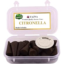 Yajna Citronella 100%-Natural-Incense-Cones Handmade-Hand-Dipped Organic-Chemicals-Free for-Purification-Relaxation-Positivity-Yoga-Meditation The-Best-scents 60 Count