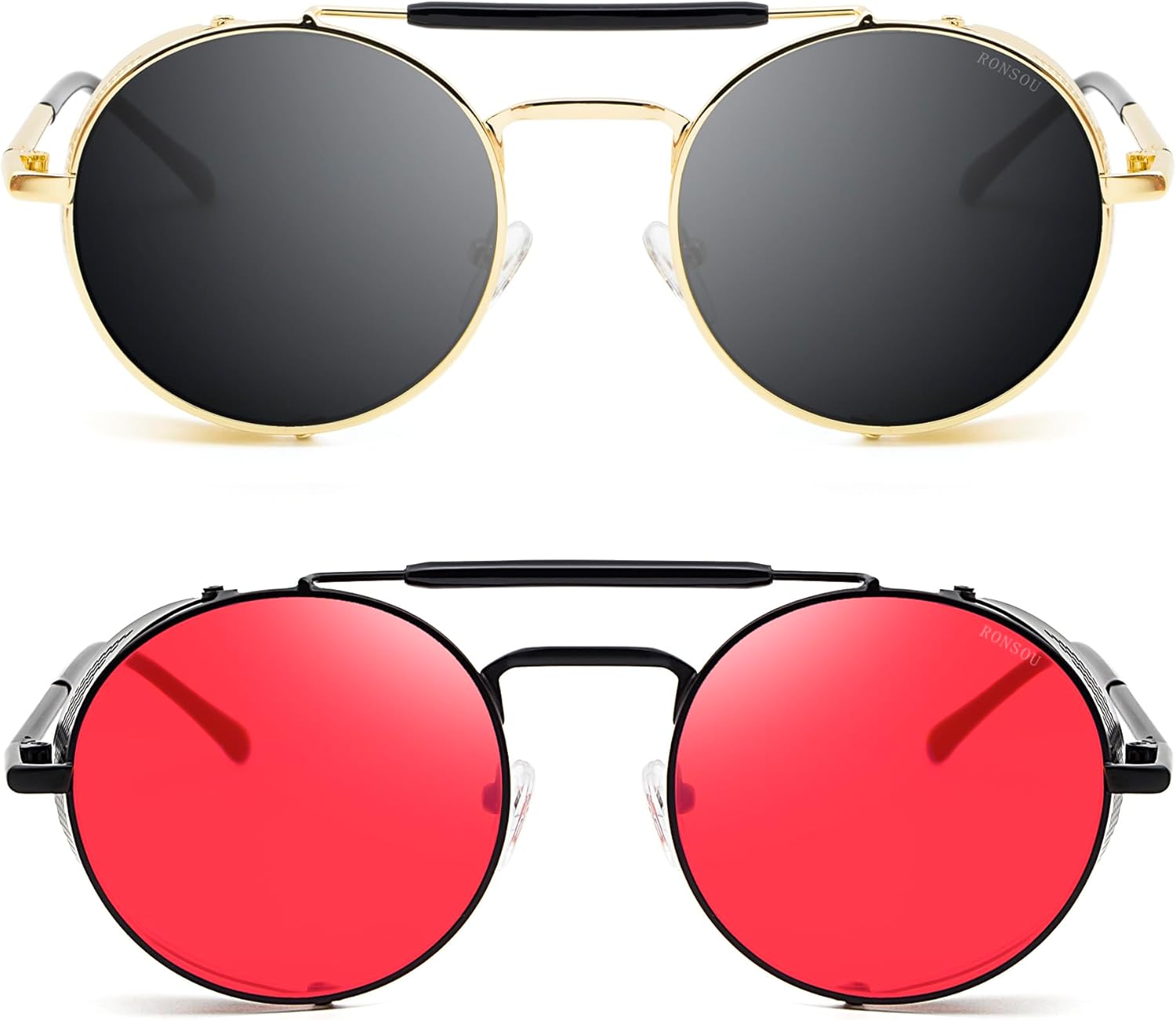 RONSOU Steampunk Style Round Vintage Polarized Sunglasses Retro Eyewear UV400 Protection Matel Frame - Image 2