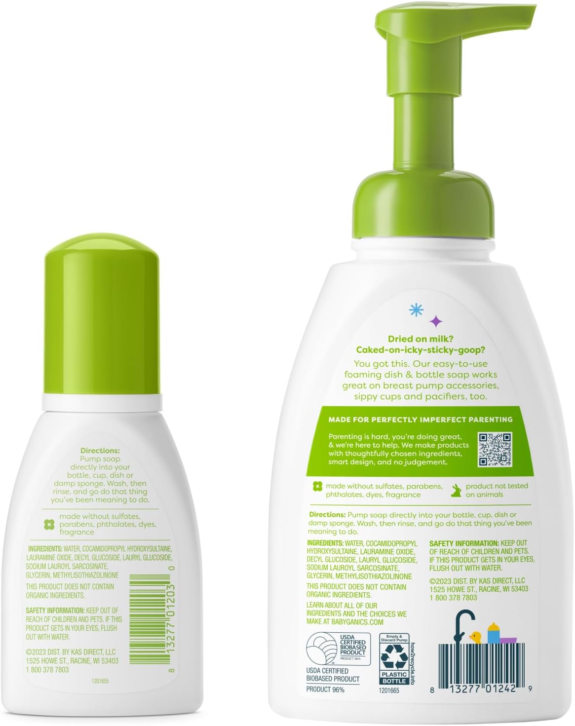 Babyganics Dish Giftset, Standard Pump, Travel Size and Refill, Fragrance Free