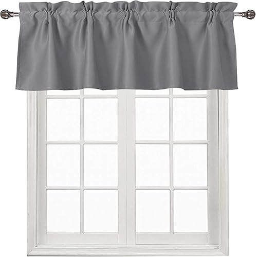 DWCN Cortina de cenefa para ventana de cocina, cortinas opacas con bolsillo para barra, 52 x 14 pulgadas de largo, 1 panel gris