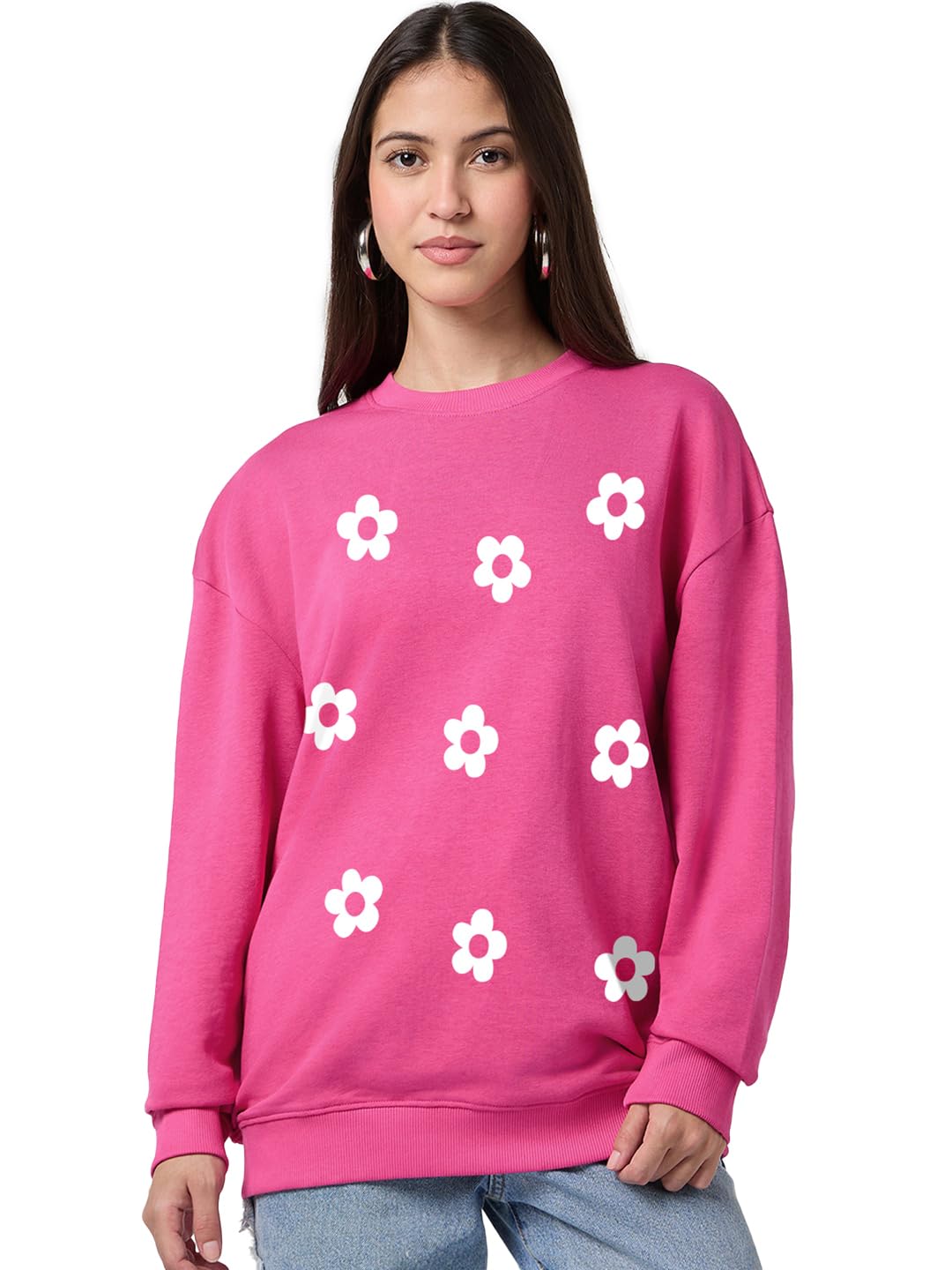bewakoof Women's Floral Print Oversized Fit Full Sleeve Round Neck Terry Sweatshirt-picture-29