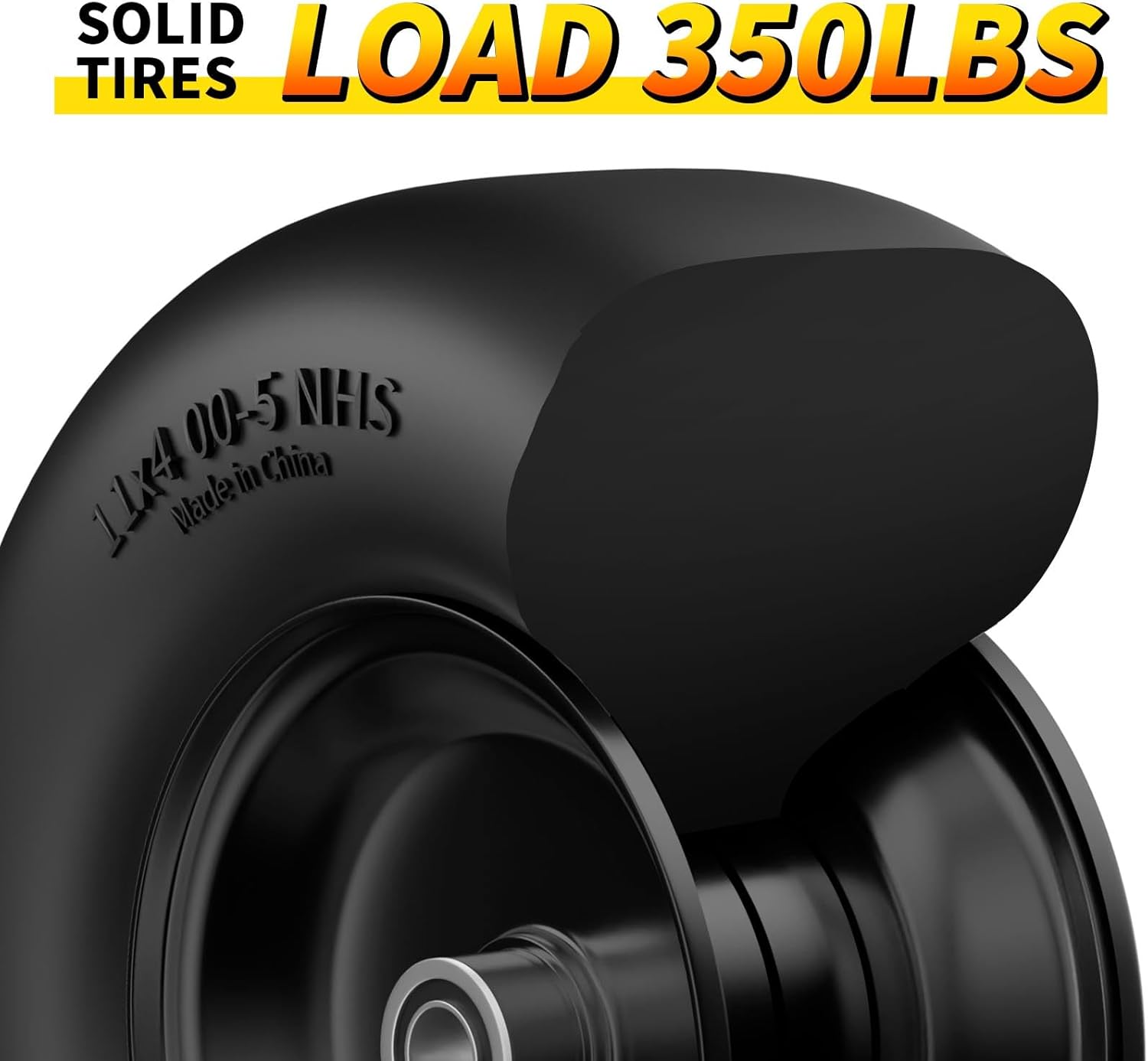 11x4.00-5 Lawn Mower Tires Flat Free, Zero Turn Mower Front Tires, 11x4-5 Solid Mower Wheel for Residential and Commercial, 3/4 and 5/8 Bearing, 3.4-5 Center Hub, 2Pack Black, 350Lbs